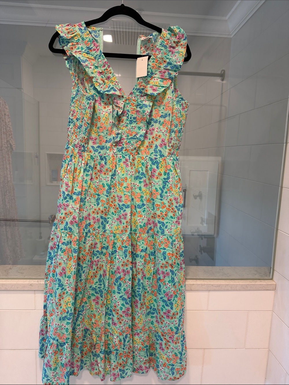 J. Crew Aqua Floral Ruffle Tiered Sundress for women